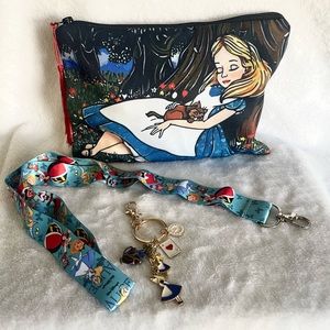 Alice In Wonderland Makeup Case Zip Bag with Keychain and Lanyard Gift Set
